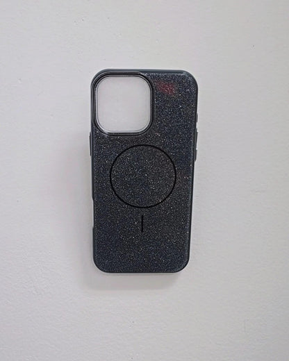 Black phone case with a textured finish on a light gray background
